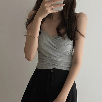 韓版胸前交叉內搭小吊帶背心 帶胸墊免穿內衣【V128】