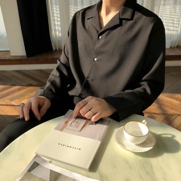 MRCYC秋季男士睡衣領襯衫韓系潮流帥氣外套青少年休閑百搭襯衣服