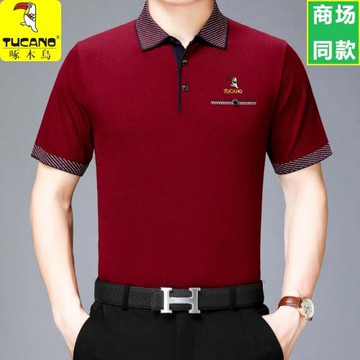 啄木鳥短袖t恤男2025新款爸爸裝夏季冰絲速干大碼體桖針織polo衫