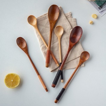 日式長柄螺線勺咖啡攪拌勺咖啡勺奶粉攪拌棒楠木制蜂蜜勺雜糧勺子