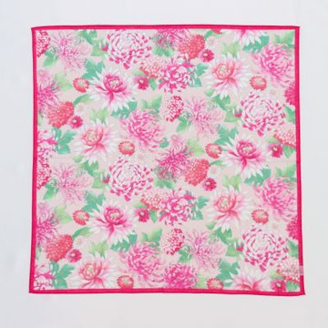 京都友禪染大判紗布手帕-菊(粉/藍)