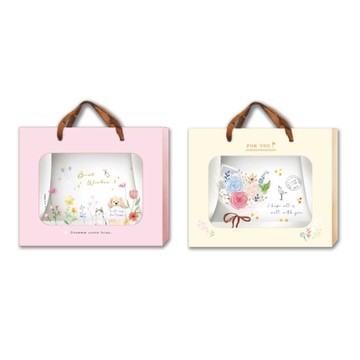 開窗橫式寬底 大禮物紙袋-粉/米