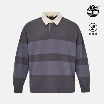 Timberland 中性黑色寬版條紋長袖橄欖球Polo衫|A5SPYW08