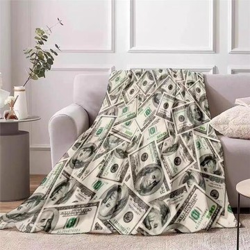 美元金毛毯子創意辦公室午睡午休毯美元蓋腿膝蓋搞怪鈔票錢小毛毯