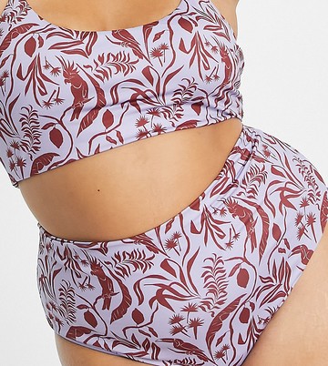 ASOS DESIGN Curve high waist bikini bottom in jungle print-Multi