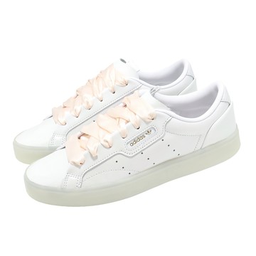 [ACS] adidas 愛迪達 休閒鞋 Sleek W 女鞋 白 粉 皮革 復古 緞面鞋帶 JS1618
