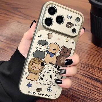 多隻小狗蘋果17promax手機殼iPhone16pro小羊皮15/14plus大視窗13/12/11
