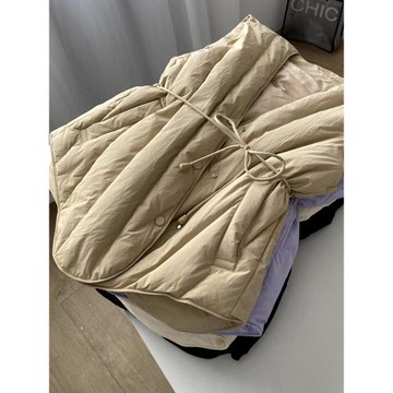 復古V領系帶收腰顯瘦百搭羽絨馬甲女短款90白鴨絨小個子背心外套