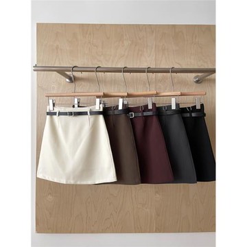 RENA送皮帶 氣質簡約高腰顯瘦秋季A字裙西裝半身裙有內襯拉鏈短裙