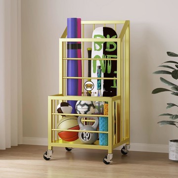 免運 附發票 收納架 運動器材收納 收納筐 置物架 金色瑜伽墊收納筐家用健身運動器材收納架神器帶輪移動籃球置物架工廠現貨直銷 售後保障 店長新品推薦 全館折扣 5l1119