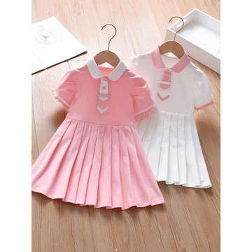 童裝夏季新品女童裙子2025新款兒童純色韓版短袖公主洋氣連衣裙潮