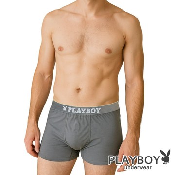 PLAYBOY｜經典LOGO彈力平口內褲 四角內褲｜輕柔灰