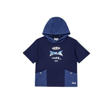 FILA KIDS 童短袖連帽T恤-丈青 1TEA-4704-NV