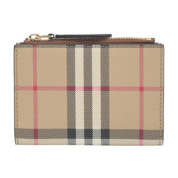 BURBERRY 經典LOGO格紋雙折對開短夾(卡其)