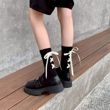 【太妮絲Z160】現貨 後跟綁帶蝴蝶結襪子 中筒襪 蝴蝶結襪子 學院風 長襪 浪漫可愛 襪子 韓國襪