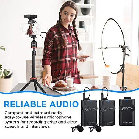 BOYA Microphones by-WM4 PRO-K2 (TX TX RX), 2.4GHz Wireless Lavalier Microphone System Compatible with DSLR Cameras, Camcorders, iPhone, Android Smartp