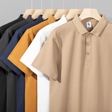 美式320G重磅品質純棉翻領POLO衫男夏季純色寬松高級感休閑體恤衫
