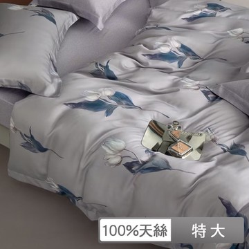 貝兒居家寢飾生活館 60支100%天絲四件式兩用被床包組 裸睡系列  特大雙人 亞楠灰