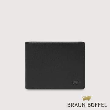 【BRAUN BUFFEL 德國小金牛】台灣總代理 瓦拉頓-A 8卡中翻零錢袋短夾-黑色/BF568-318-BK