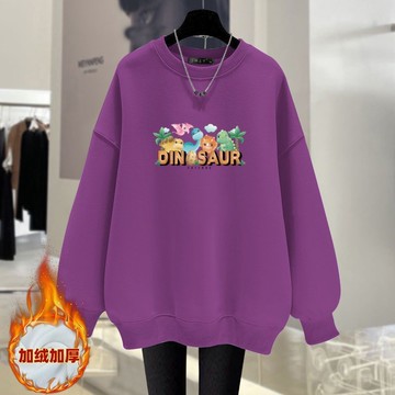 愛依依 大碼上衣 長袖T卹 印花T卹 衛衣 保暖 中大尺碼 M-4XL新款加絨長袖圓領印花外套中長款上衣-12042.