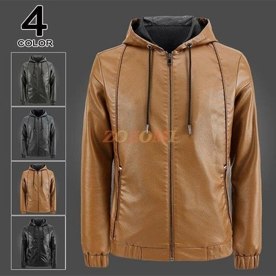 ライダースジャケット メンズ ライダース レザージャケット パーカー 革ジャケット フード付き 防寒 送料無料 通販 Lineポイント最大get Lineショッピング