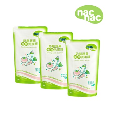 【nac nac官方授權】奶瓶蔬果植物洗潔精補充包600mlx3包(奶瓶玩具清潔/蔬果清潔)