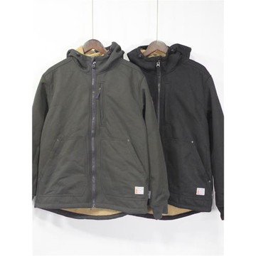 出口歐美秋冬季男士羊羔絨帆布棉衣美式簡約連帽加絨多兜工裝外套