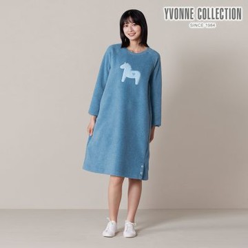 YVONNE 搖粒絨冰島馬長袖洋裝-暮光綠