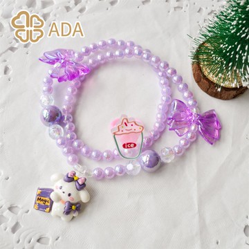 ADA兒童紫色小狗項鏈戒指套組