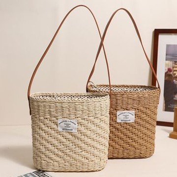 [米蘭精品] 現貨+預購 女草編包手提包渡假單肩側背包大容量藤編織包包-方形草編包2色74ly80