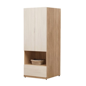 文創集 莎吉亞2.5尺衣櫃/收納櫃(吊衣桿＋單抽＋開放層格)-75x60x197cm免組