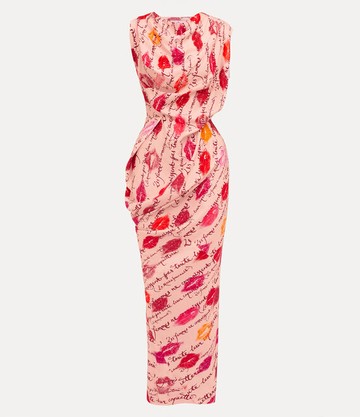 Vivienne Westwood Long Fond Dress Printed Raso Twill Kisses 42 Women