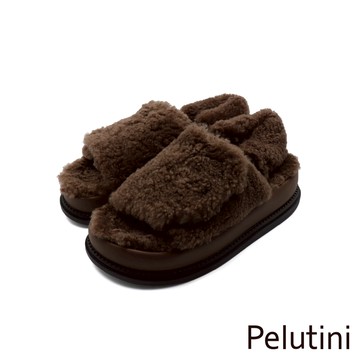 【Pelutini】羔羊造型內絨毛柔軟厚底保暖涼鞋 深棕色(542108W-DBR)