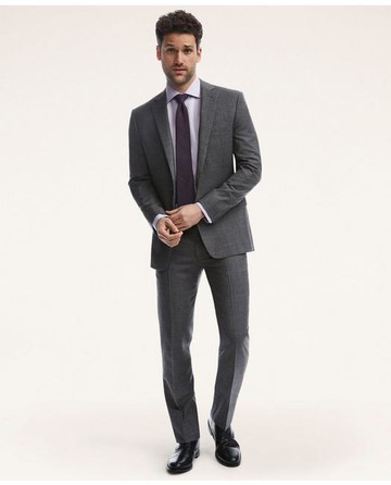 Brooks Brothers Men's Regent Fit Mini Houndstooth Check 1818 Suit | Grey | Size 43 Regular