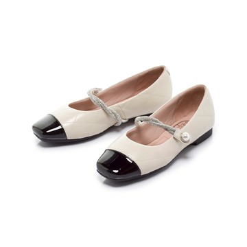 我的旅行日記 碎鑽小香風平底瑪莉珍鞋 奶油 (5B3197)