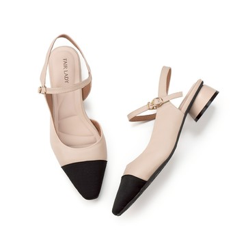 芯太軟 小香風拼接後拉帶低跟涼鞋 典雅杏 (3A3027)