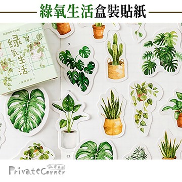 私房角落❤綠氧生活盒裝貼紙  植物貼紙 龜背芋貼紙 貼紙包 植物貼紙  咕卡貼紙 手帳貼紙【BBA0380】 蔓綠絨貼紙