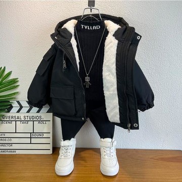 男童加絨外套秋冬季派克服洋氣男孩兒童棉服冬款加厚寶寶冬裝童裝
