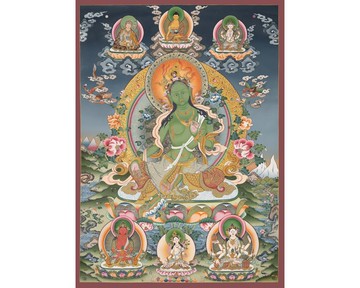 綠度母手工唐卡繪畫