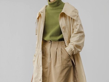 法式復古 少女抽繩領隨性廓形棉質低腰風衣