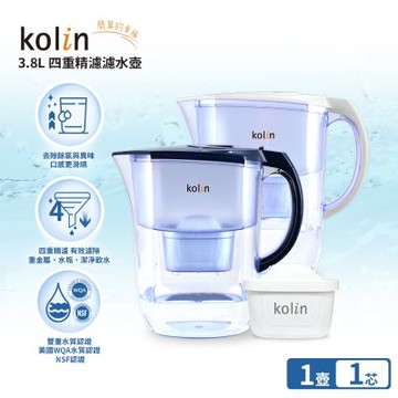 Kolin 歌林 3.8L四重精濾濾水壺(內含四重濾芯*1/適用Brita)