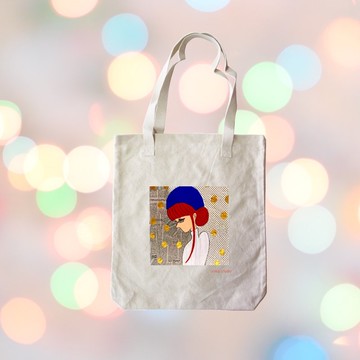 都會托特包 戴藍色貝蕾帽的女孩 霧感色調