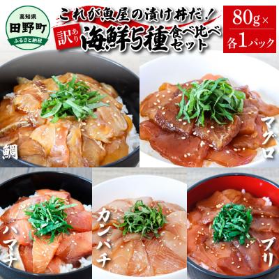 ふるさと納税 田野町 これが魚屋の漬け丼だ!海鮮5種食べ比べセット 《訳あり》 80g×5P