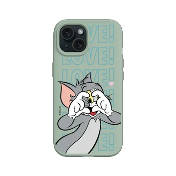 iPhone 15 SolidSuit 鼠尾草綠 - 湯姆貓與傑利鼠 Tom and Jerry - 湯姆貓愛心