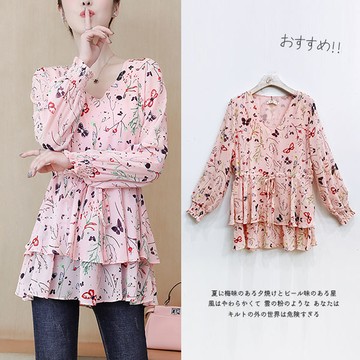 消費1元加購⚡福利好康$199⚡中大尺碼 上衣 v領碎花雪紡收腰顯瘦上衣【073436】FEB17｜2色5碼  19LADY〔現貨〕《不適用折價券與會員折扣》《售出不退換》