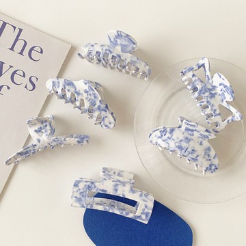 日韓熱賣新款中國風青花瓷發夾鯊魚夾醋酸抓夾網紅頭發飾爪夾邊夾