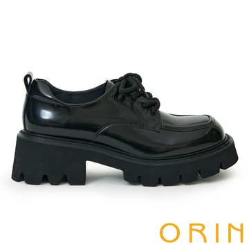 ORIN 英倫風漆皮綁帶厚底鋸齒德比鞋 黑色 #24654