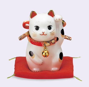 日本製【薬師窯】瀨戶純手工彩繪招福貓(左手)Ykcat-7195