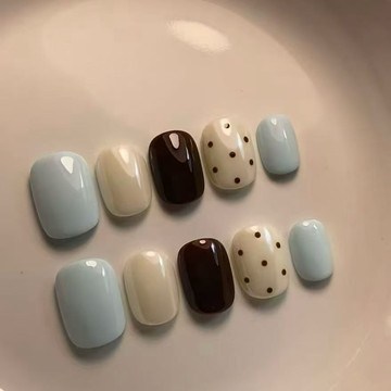 🎀台灣出貨🎀 【海鹽奶咖】海鹽奶咖波點純色豆豆甲溫柔顯白百搭氛圍感美甲貼片