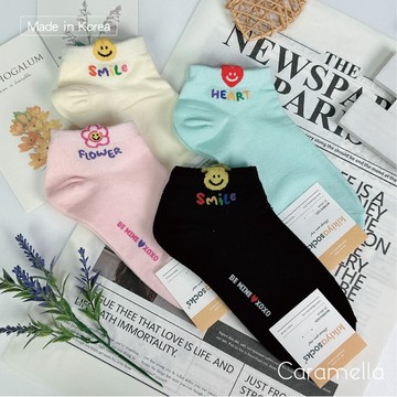 【Caramella】棉襪 條紋襪 韓國短襪 SOCKS 笑臉襪 襪子 韓國襪子 短襪 可愛襪子 襪子韓國 微笑襪子